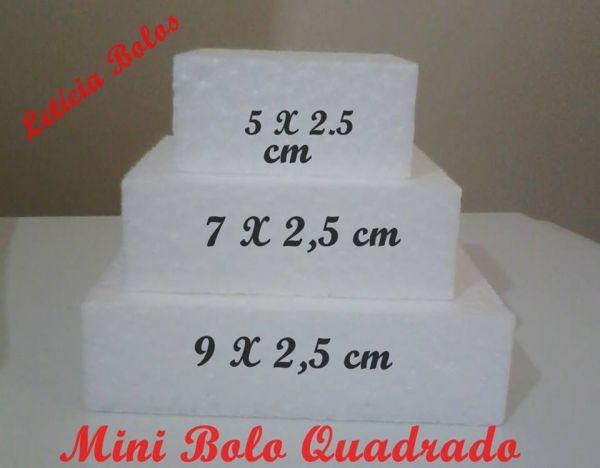 MINI BOLO DE ISOPOR QUADRADO 3 ANDARES